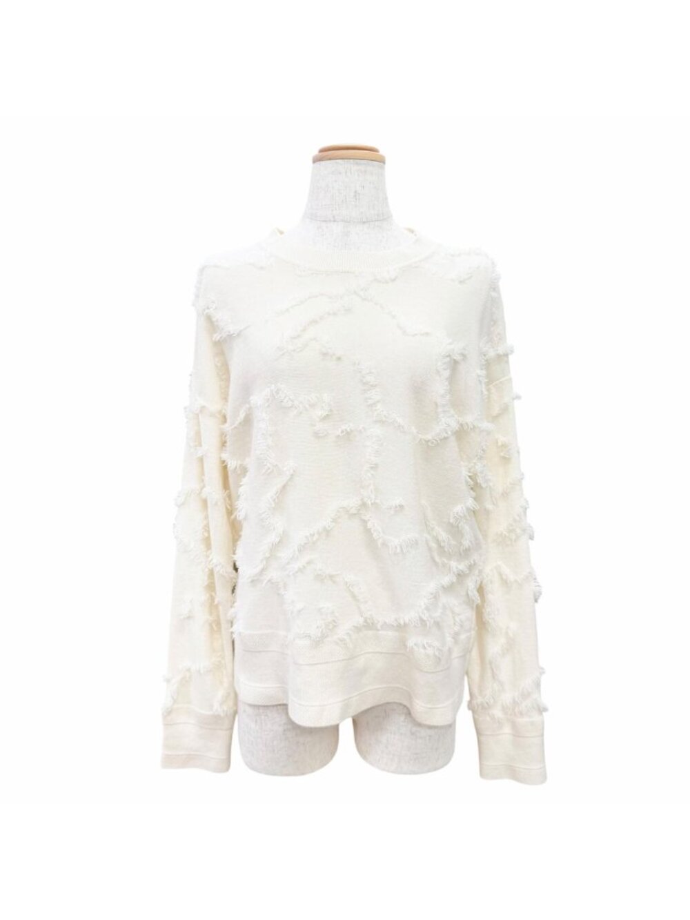 Dior Cashmere 100% Logo Mini Fringe Long Sleeve Knit Ivory IT 40 Sweater
